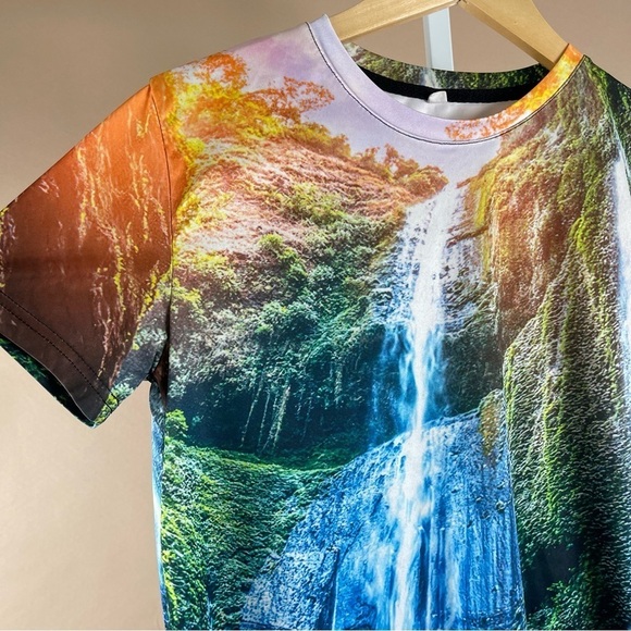 Unique Creation Men's Small Waterfall Graphic Allover Print T Shirt Nature Hike - Picture 5 of 5